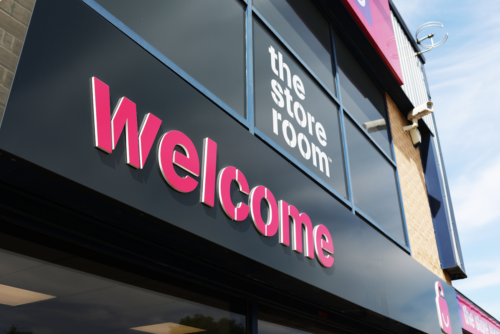 Image of welcome signage at self storage facility