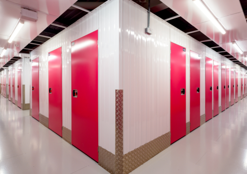Student storage units shown on a corridor at The Store Room