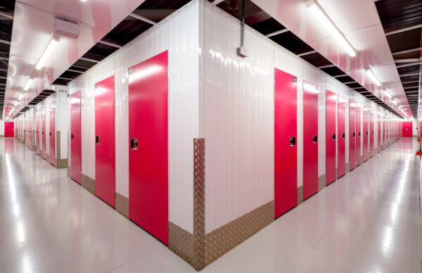 Two self storage corridors shown in a single image