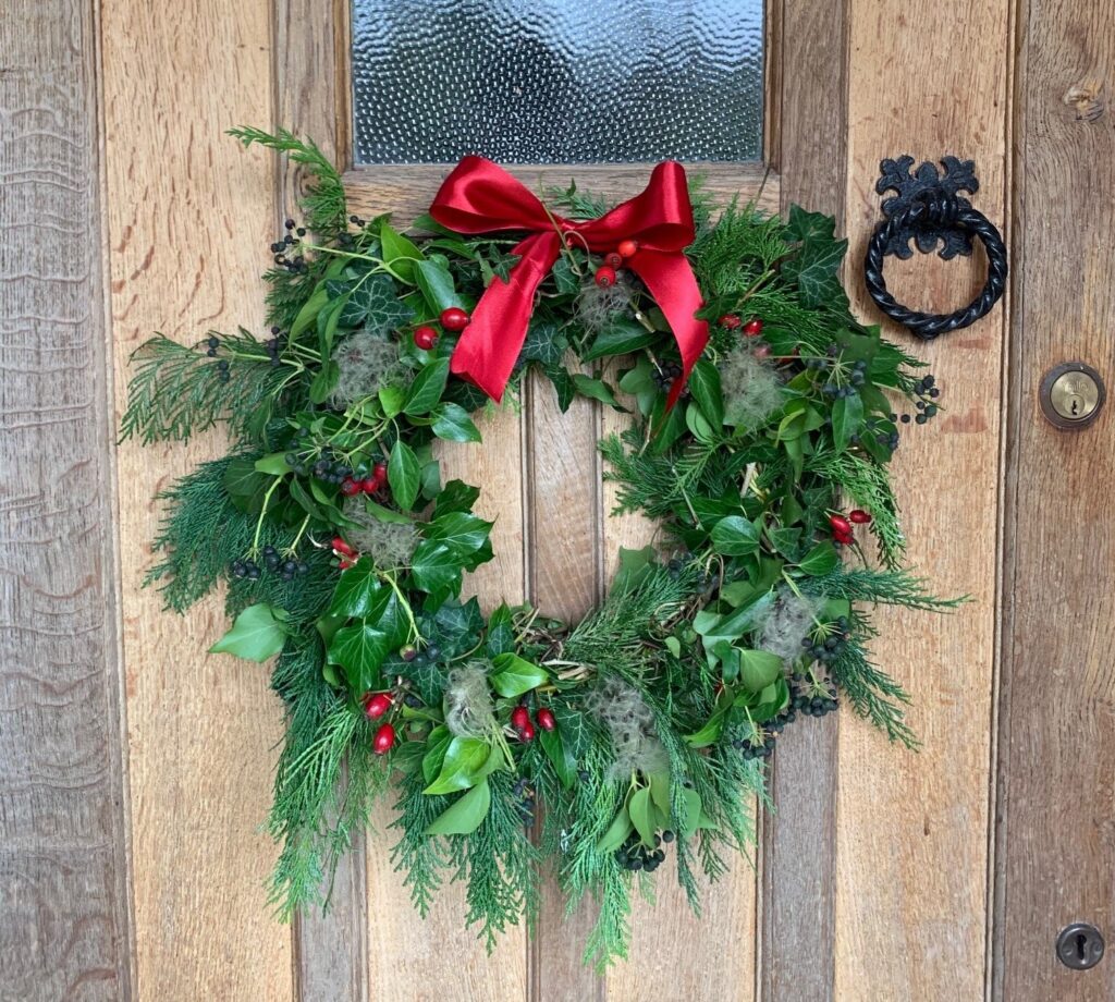 Homemade Wreath On Wooden Door