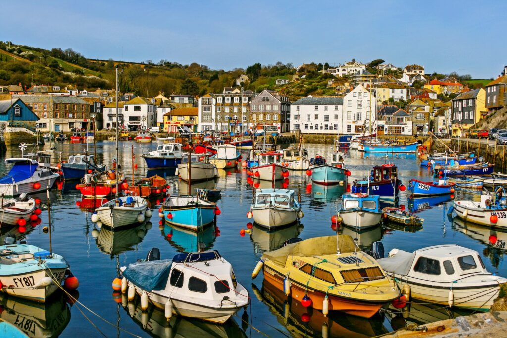 Cornwall fishing harbour with fishing boats